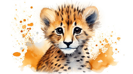 a cute little Cheetah in watercolor styleの素材