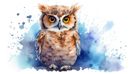 a cute little Great Horned Owl in watercolor styleの素材