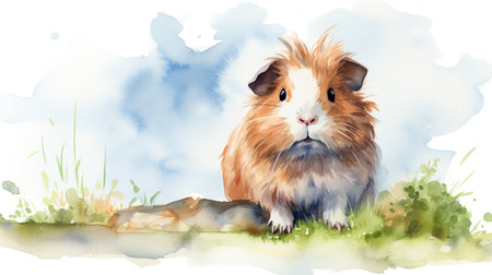 a cute little Guinea Pig in watercolor styleの素材