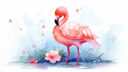 a cute little Flamingo in watercolor styleの素材