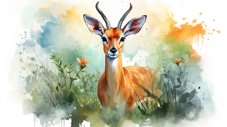 a cute little Impala in watercolor styleの素材