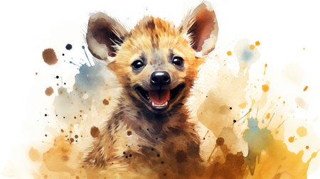 a cute little Hyena in watercolor styleの素材