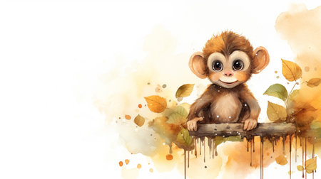 a cute little Monkey in watercolor styleの素材