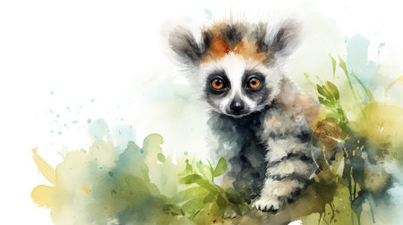 a cute little Lemur in watercolor styleの素材