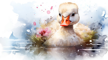 a cute little Muscovy Duck in watercolor styleの素材