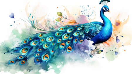 a cute little Peacock in watercolor styleの素材