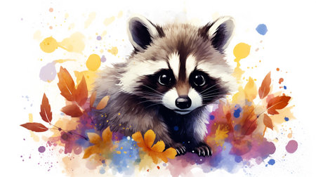 a cute little Raccoon in watercolor styleの素材