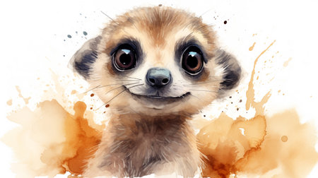 a cute little Meerkat in watercolor styleの素材