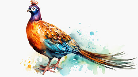 a cute little Pheasant in watercolor styleの素材
