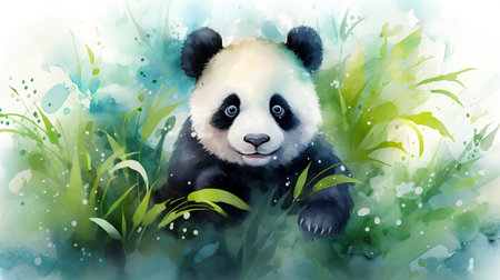 a cute little Panda in watercolor styleの素材