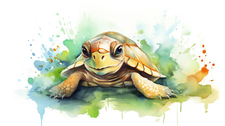 a cute little Turtle in watercolor styleの素材