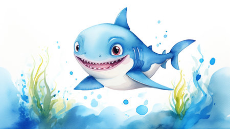a cute little Shark in watercolor styleの素材