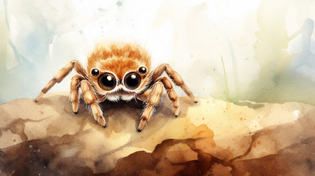 a cute little Spider in watercolor styleの素材