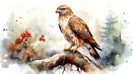a cute little Red-tailed Hawk in watercolor styleの素材