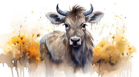 a cute little Wildebeest in watercolor styleの素材