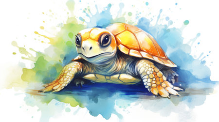 a cute little Turtle in watercolor styleの素材