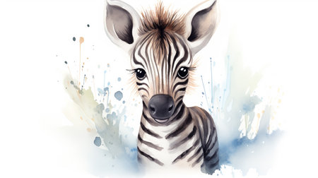 a cute little Zebra in watercolor styleの素材