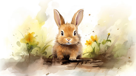 a cute little Rabbit in watercolor styleの素材