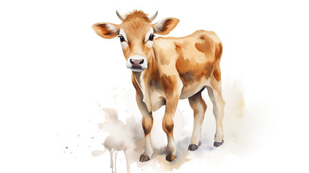 a cute little Zebu (Brahman cattle) in watercolor styleの素材