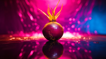 Photo of Beet fruit half against a colorful abstract backgroundの素材