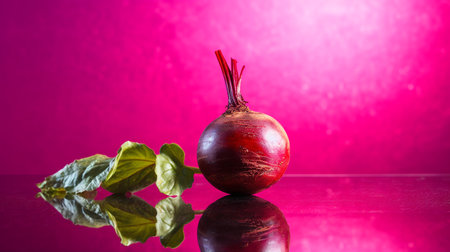 Photo of Beet fruit half against a colorful abstract backgroundの素材