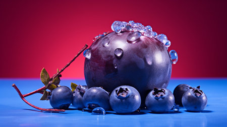 Photo of Blueberry fruit half against a colorful abstract backgroundの素材