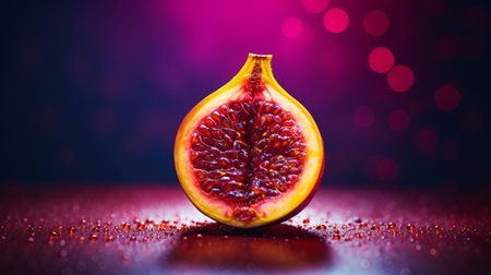 Photo of Chico fruit half against a colorful abstract backgroundの素材