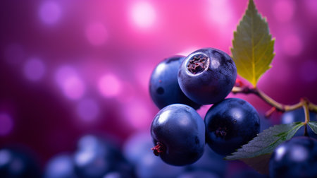 Photo of Huckleberry fruit half against a colorful abstract backgroundの素材