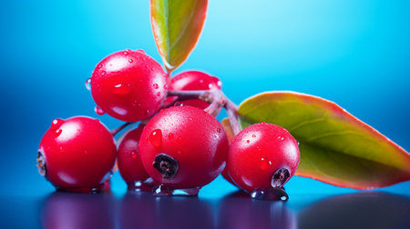 Photo of Lingonberry fruit half against a colorful abstract backgroundの素材
