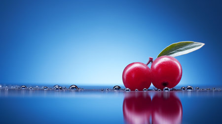 Photo of Lingonberry fruit half against a colorful abstract backgroundの素材