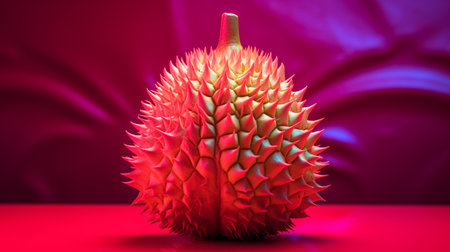 Photo of Red durian fruit half against a colorful abstract backgroundの素材