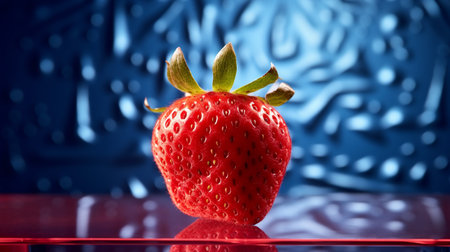 Photo of Strawberry fruit half against a colorful abstract backgroundの素材