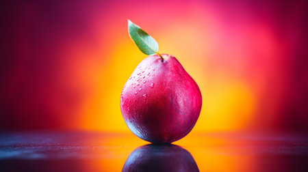 Photo of Mombin fruit half against a colorful abstract backgroundの素材