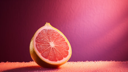 Photo of Pomelo fruit half against a colorful abstract backgroundの素材