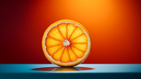 Photo of Orange fruit half against a colorful abstract backgroundの素材