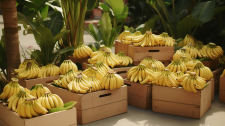 Freshly picked Banana fruit from garden placed in the boxesの素材