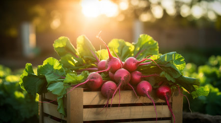 Freshly picked Beet fruit from garden placed in the boxesの素材