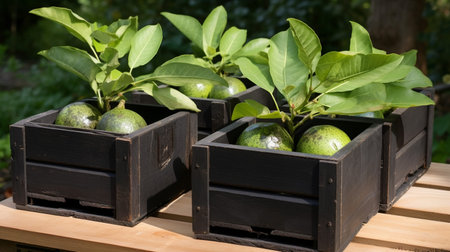 Freshly picked Black sapote fruit from garden placed in the boxesの素材