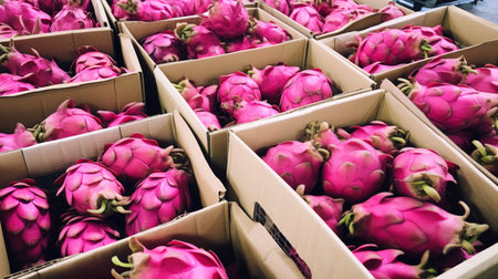 Freshly picked Dragon fruit from garden placed in the boxesの素材