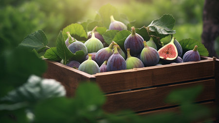 Freshly picked Fig fruit from garden placed in the boxesの素材
