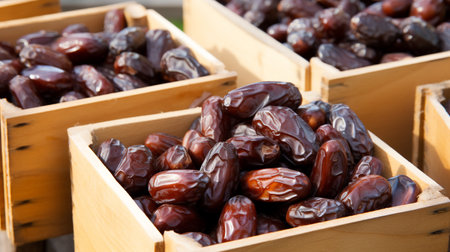 Freshly picked Date fruit from garden placed in the boxesの素材