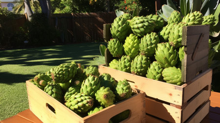 Freshly picked Guanabana fruit from garden placed in the boxesの素材