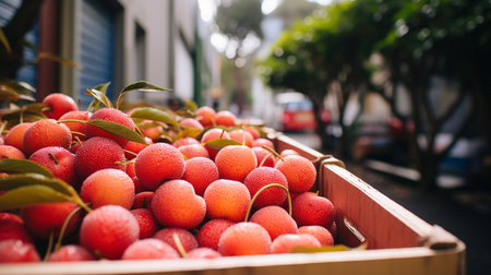 Freshly picked Kiwamo fruit from garden placed in the boxesの素材