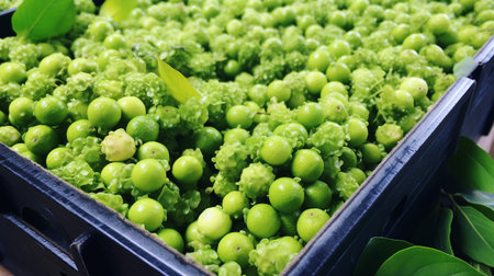 Freshly picked Lime berry fruit from garden placed in the boxesの素材