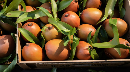 Freshly picked Mamey sapote fruit from garden placed in the boxesの素材