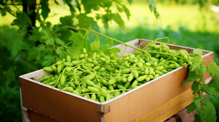 Freshly picked Moringa fruit from garden placed in the boxesの素材