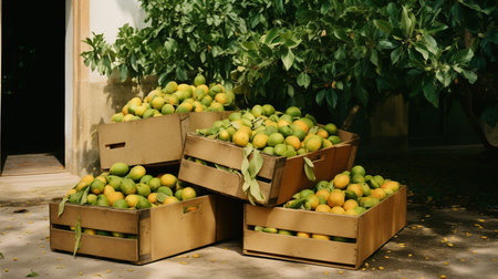 Freshly picked Maracuja fruit from garden placed in the boxesの素材