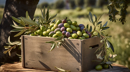 Freshly picked Olive fruit from garden placed in the boxesの素材