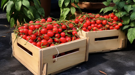 Freshly picked Surinam cherry fruit from garden placed in the boxesの素材