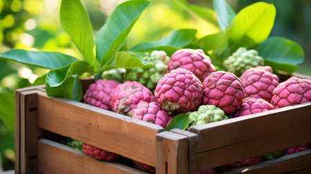 Freshly picked Sugar apple fruit from garden placed in the boxesの素材